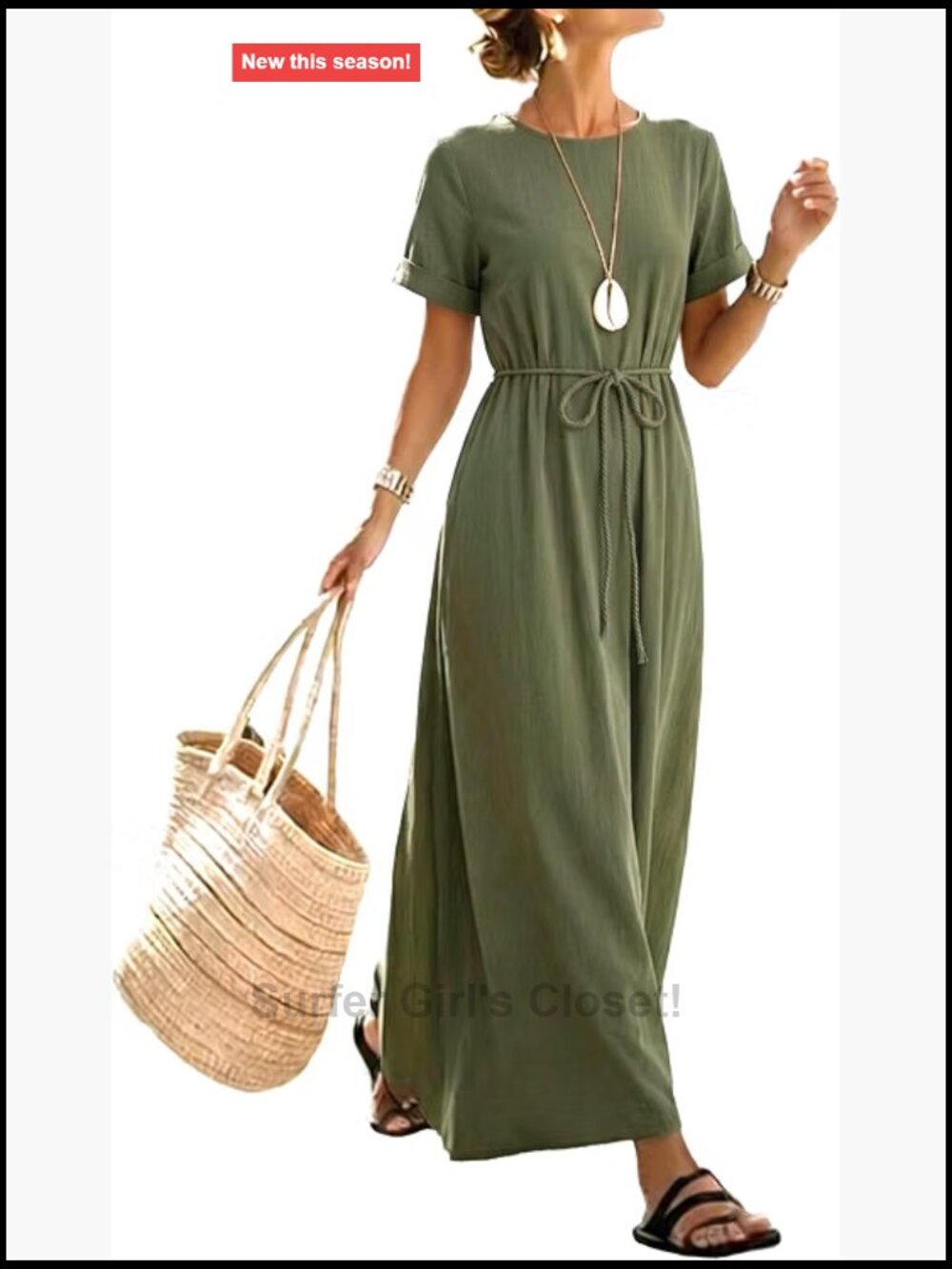 Women's Casual Cotton Maxi Dress Short Sleeve Crew Neck A-Line Summer